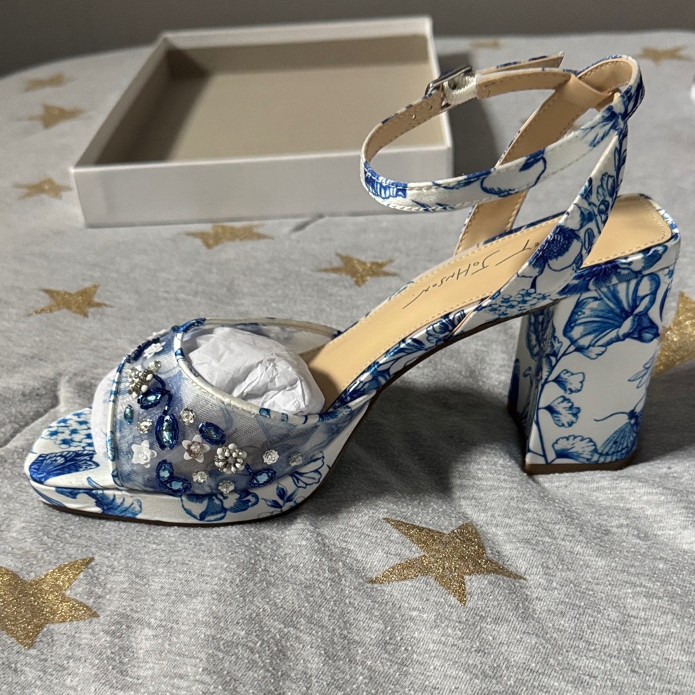 Betsey Johnson Blue and White Floral Heels